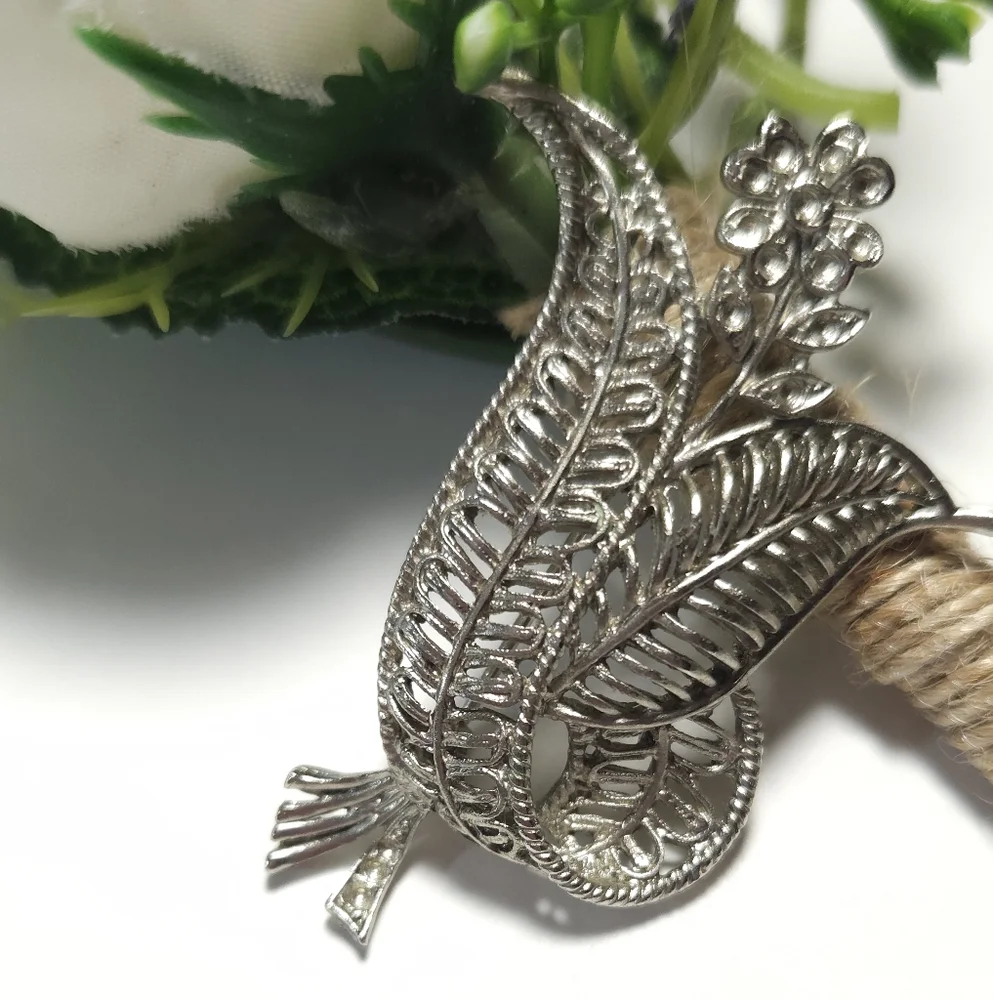 Vintage Sterling Silver Open Filigree Flower Brooch